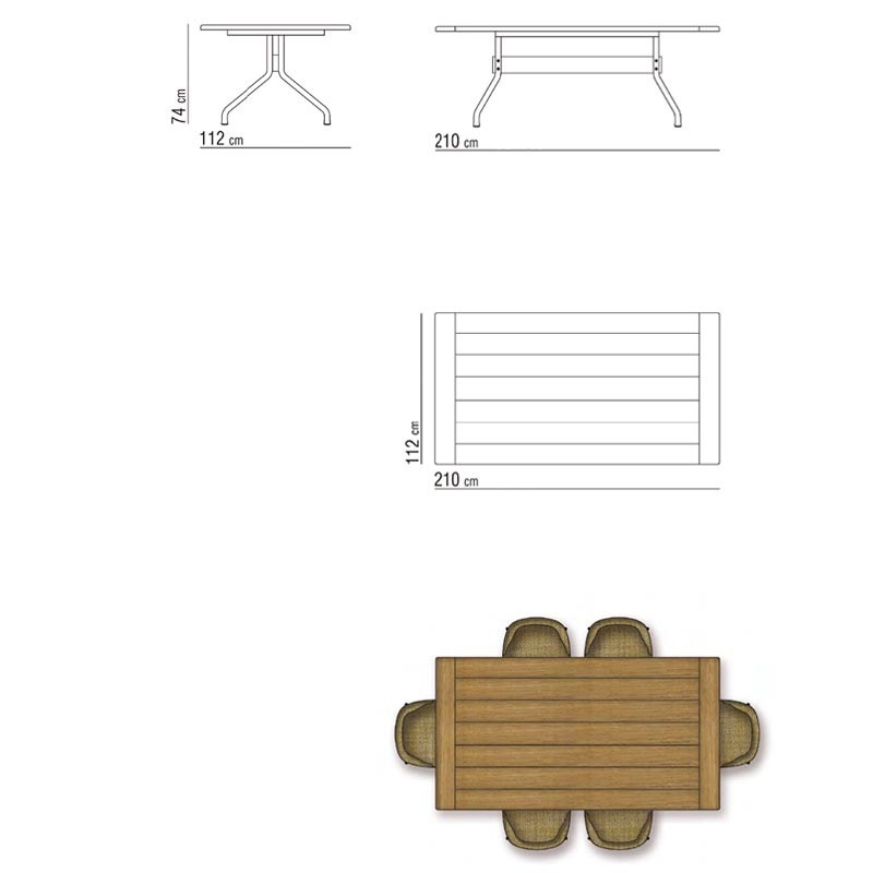 Flexform ACADEMY OUTDOOR Esstisch Iroko - rechteckig - 210 x 112 cm