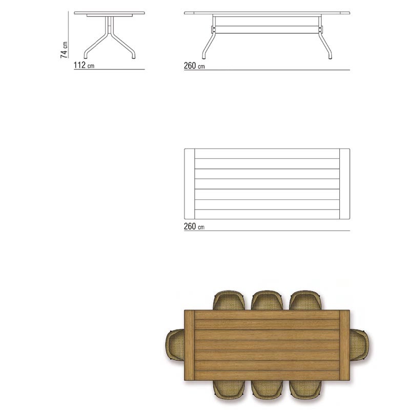 Flexform ACADEMY OUTDOOR Esstisch Iroko - rechteckig - 260 x 112 cm