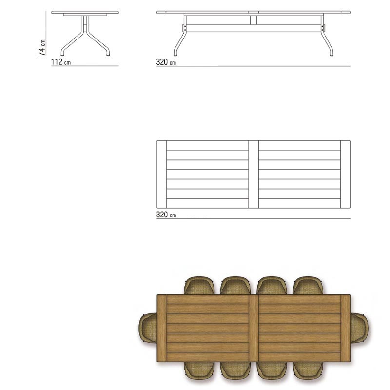 Flexform ACADEMY OUTDOOR Esstisch Iroko - rechteckig - 320 x 112 cm